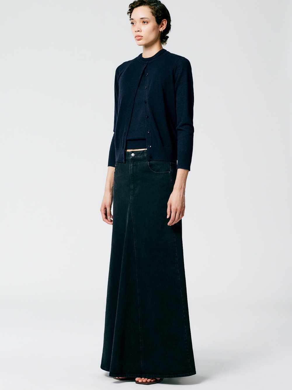Tibi Black Maxi Godet Maxi Denim Skirt in Black Size 28